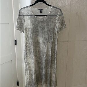 XS Eileen Fisher Gray Sheer Short Sleeve Dress